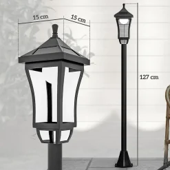 Lampadaire solaire LED extérieur sur pied H. 127 cm noir