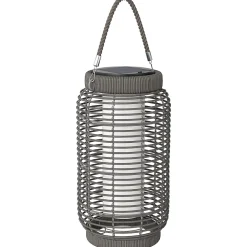 Lampadaire solaire LED portable style colonial dia.18 x 37 cm résine tressée grise