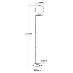 Lampadaire Sphérique E27 Verre Blanc et Métal Chromé Style Nordique Moderne 22cm pour Salon et Chambre