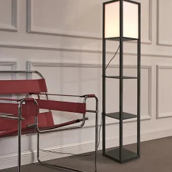 Lampadaire Stapleford avec étagère E27 hauteur 160 cm noir blanc lux.pro