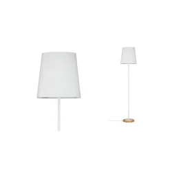 Lampadaire Stellan E27 max. 20W Blanc Bois Tissus Métal Bois