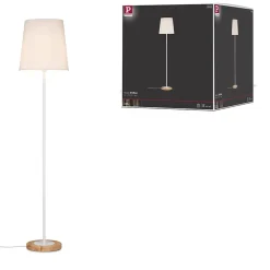 Lampadaire Stellan E27 max. 20W Blanc Bois Tissus Métal Bois