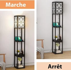 Lampadaire sur Pied à 3 Niveaux, avec Douilles E27, étagères et Tiroir de Rangement, pour Salon, Chambre, Balcon (Modèle B)