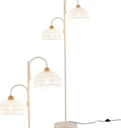 Lampadaire sur Pied Salon 155cm,Abat-Jour Tissés en Corde,en Métal avec Interrupteur au Pied,pour Chambre,Bureau,Blanc(Classe B)
