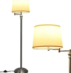 Lampadaire sur Pieds avec Bras Oscillant Rotative,avec Abat-jour,Interrupteur au Pied,Ampoules de E27 40W,pour Salon,Bureau