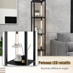 Lampadaire étagères 4 Niveaux avec 3 Luminosités Réglable Poteaux LED Rotatifs Style Moderne