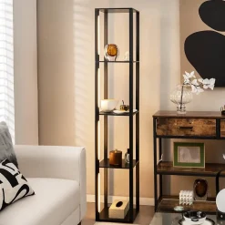 Lampadaire étagères 4 Niveaux avec 3 Luminosités Réglable Poteaux LED Rotatifs Style Moderne