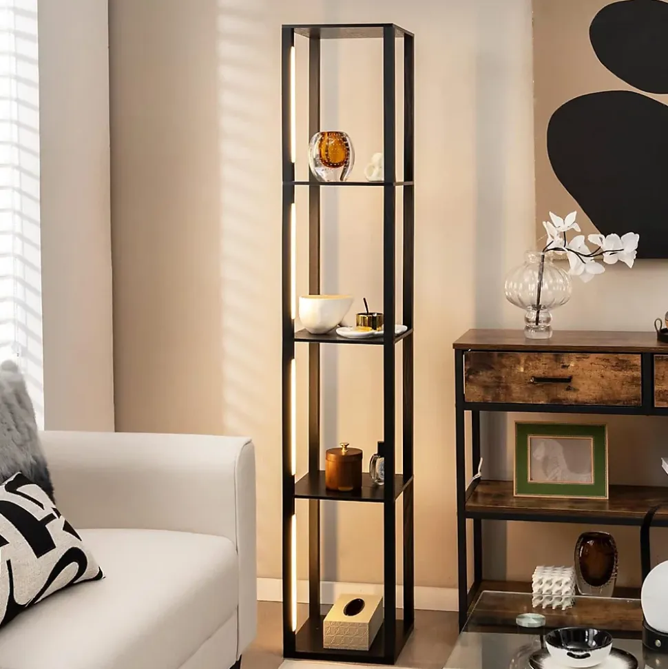 Lampadaire étagères 4 Niveaux avec 3 Luminosités Réglable Poteaux LED Rotatifs Style Moderne