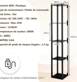 Lampadaire étagères 4 Niveaux avec 3 Luminosités Réglable Poteaux LED Rotatifs Style Moderne