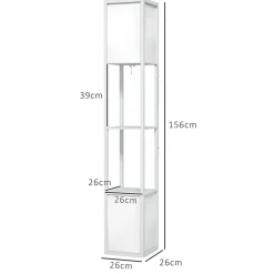 Lampadaire étagères design H.156 cm double éclairage abat-jour tissu blanc