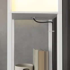 Lampadaire étagères design H.156 cm double éclairage abat-jour tissu blanc