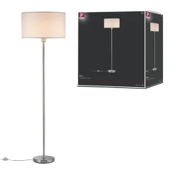 Lampadaire Tessa E27 max. 60W Crème Acier brossé Métal Tissus