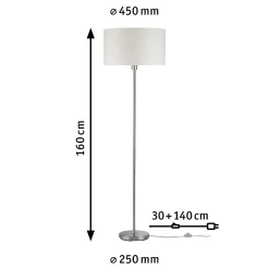 Lampadaire Tessa E27 max. 60W Crème Acier brossé Métal Tissus