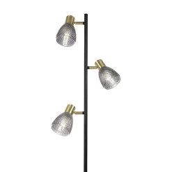 Lampadaire trois spots LINDITA 154 cm metal verre noir style retro hauteur 154 cm D: 23 cm douille E14 interrupteur a cordon