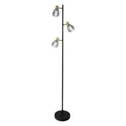 Lampadaire trois spots LINDITA 154 cm metal verre noir style retro hauteur 154 cm D: 23 cm douille E14 interrupteur a cordon