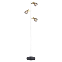 Lampadaire trois spots LINDITA 154 cm metal verre noir style retro hauteur 154 cm D: 23 cm douille E14 interrupteur a cordon