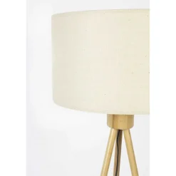 Lampadaire trépied abat-jour lin Fan Bamboo