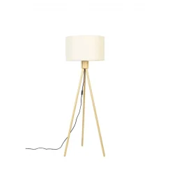 Lampadaire trépied abat-jour lin Fan Bamboo