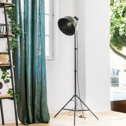 Lampadaire trépied Basalt noir - métal H175 cm - Atmosphera