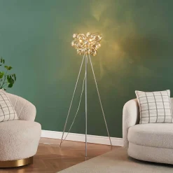 Lampadaire trépied chromé verre ambré ultra décoratif - Bartali