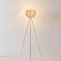 Lampadaire trépied chromé verre ambré ultra décoratif - Bartali