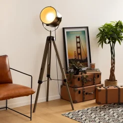 Lampadaire trépied Ebor bronze - bois & acier H152 cm - Atmosphera