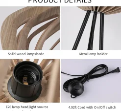 Lampadaire trépied en bois METTE abat-jour industriel style bohème moderne avec interrupteur au pied pour salon E27