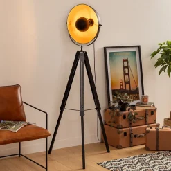 Lampadaire trépied Lahti noir & doré - métal H162 cm - Atmosphera