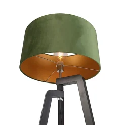 Lampadaire trépied noir avec abat-jour vert et or 50 cm - Puros