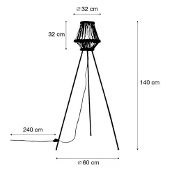 Lampadaire trépied oriental en bambou noir - Evalin