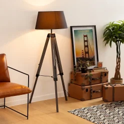 Lampadaire trépied Runo - bois et noir H145 cm - Atmosphera