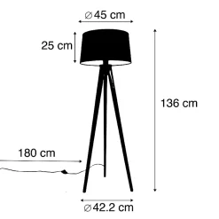Lampadaire trépied rustique vintage en bois avec abat-jour en lin blanc 45 cm - Tripod Classic