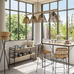 Lampadaire trépied Suny - bambou et métal - noir - H145 cm - Atmosphera