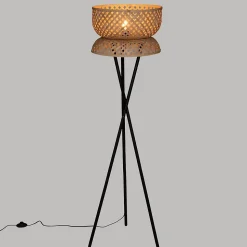 Lampadaire trépied Suny - bambou et métal - noir - H145 cm - Atmosphera