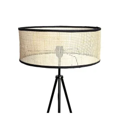 Lampadaire trépied Yuca abat-jour cannage Ostaria