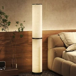 Lampadaire tube LED droit dimmable réglable 30W H.135cm avec télécommande acier lin beige