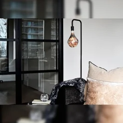 Lampadaire U-line métal noir E27 H.155cm Calex