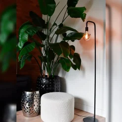 Lampadaire U-line métal noir E27 H.155cm Calex