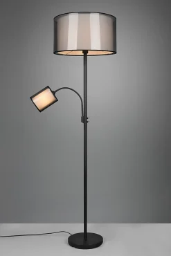 Lampadaire 1xE27 + 1xE14, max. 60W & 40W, Organza Fumé - Trio - Burton