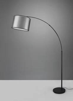 Lampadaire 1xE27, max. 10W, abat-jour organza fumé, métal noir mat - TRIO - Burton
