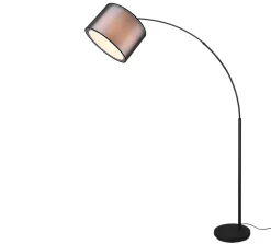 Lampadaire 1xE27, max. 10W, abat-jour organza fumé, métal noir mat - TRIO - Burton