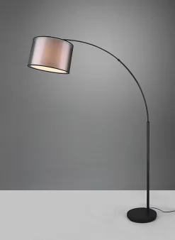 Lampadaire 1xE27, max. 10W, abat-jour organza fumé, métal noir mat - TRIO - Burton