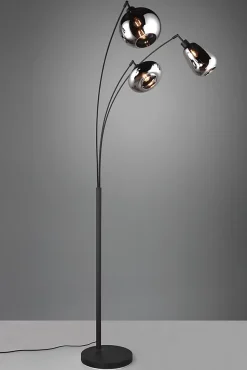 Lampadaire 3xE14 max 10W, H200 cm, Verre chromé, noir mat, IP20 - Trio - Lumina