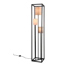 Lampadaire 3xE27, max. 25W, Tissu beige, Corps noir mat - Trio - Ross
