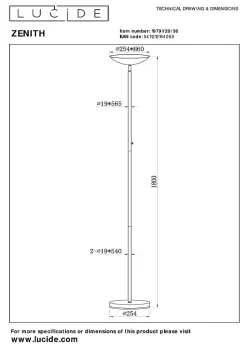 Lampadaire ZENITH en métal avec LED intégré - Noir - Lucide