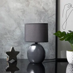 Lampe - Home Deco Factory - Ovale - Céramique - Gris Anthracite - H30 Cm