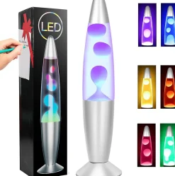 Lampe à lave changeante liquide blanche et cire blanche gris