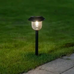 Lampe à piquer d'extérieur solaire LED intégrée métal noir IP44 0.2W blanc chaud