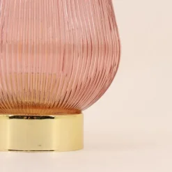 Lampe à poser à piles en verre strié rose 14x12cm