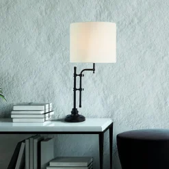 Lampe à poser ajustable, métal Noir Mat, abatjour lin naturel E27 max 60w haut 77cm MUNICH 1LT
